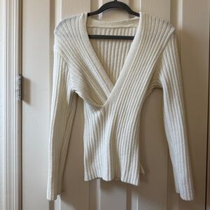 Cupshe | White | Women’s | Ribbed V-Neck Sweater | Size Large